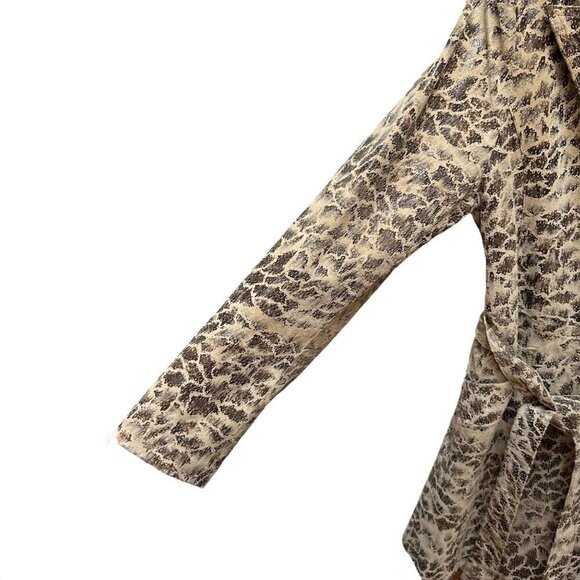 Alpaca Trench Coat Animal Print Vegan Leather Belted Waist Mob Wife Medium - Picture 3 of 14